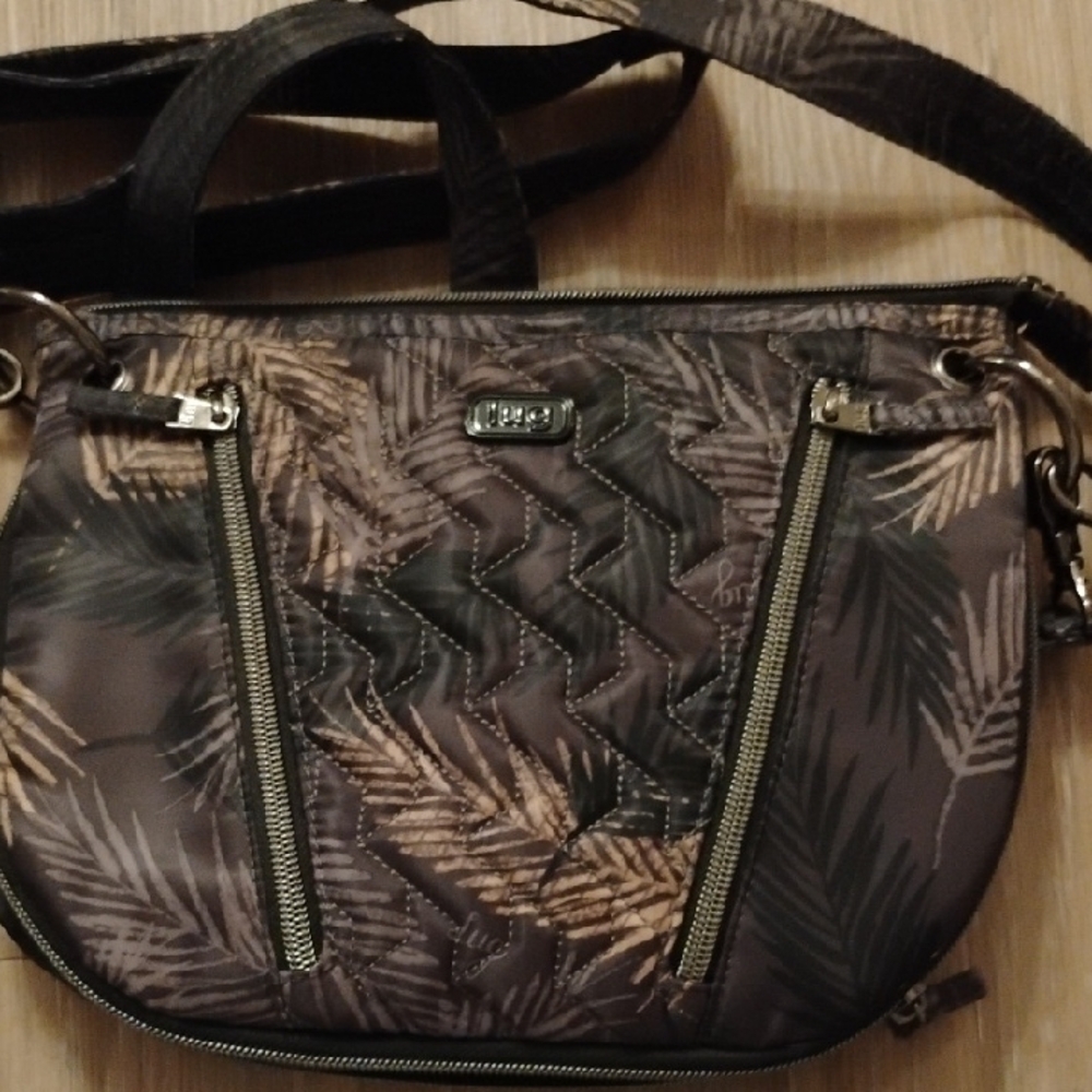 Lug Crossbody Bag with Palm Design - Black and Brown